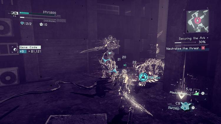 Screenshot of a fight sequence in Astral Chain for the Nintendo Switch