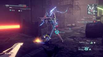 Screenshot of a fight sequence in Astral Chain for the Nintendo Switch