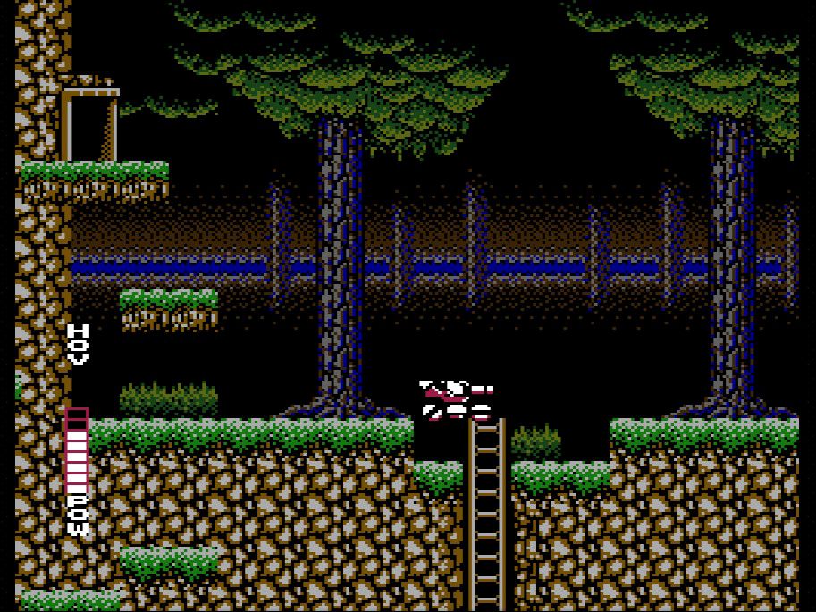 Screenshot of a sidescrolling segment in Blaster Master on the NES