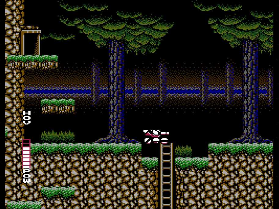 Screenshot of a sidescrolling segment in Blaster Master on the NES
