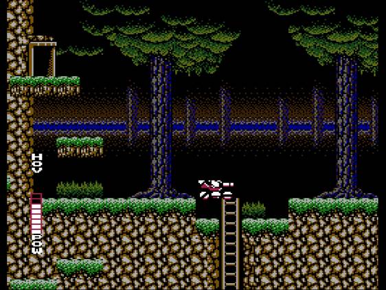 Screenshot of a sidescrolling segment in Blaster Master on the NES