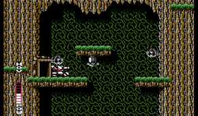 Screenshot of a sidescrolling segment inside a cave in Blaster Master on the NES