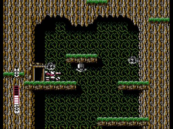Screenshot of a sidescrolling segment inside a cave in Blaster Master on the NES