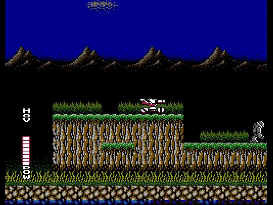 Screenshot of a sidescrolling segment in Blaster Master on the NES