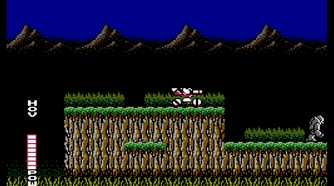 Screenshot of a sidescrolling segment in Blaster Master on the NES
