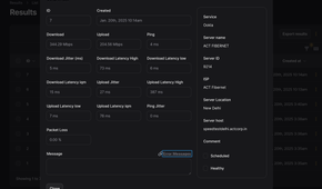 Detailed results in Speedtest Tracker