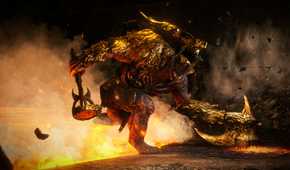 Path of Exile 2 Mektul boss marching out of Lava in forge