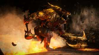 Path of Exile 2 Mektul boss marching out of Lava in forge