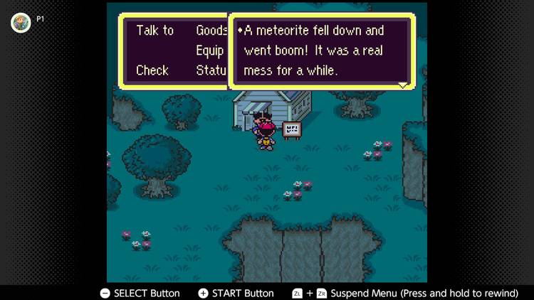 Screenshot of the player's village in Earthbound for the SNES captured on the Nintendo Switch Online app