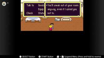 Screenshot of the player's home in Earthbound for the SNES captured on the Nintendo Switch Online app
