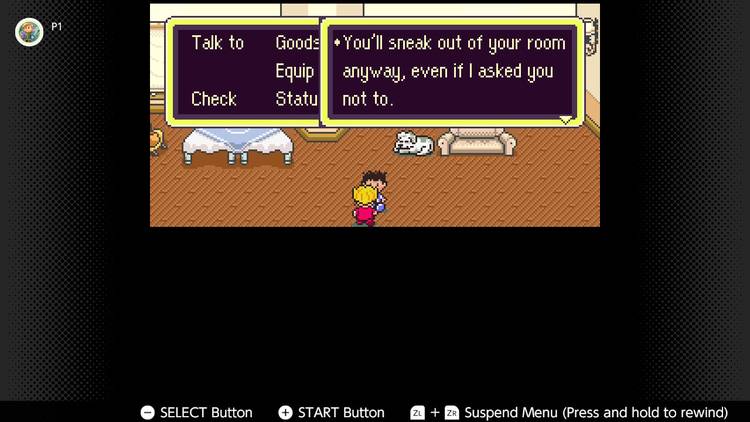 Screenshot of the player's home in Earthbound for the SNES captured on the Nintendo Switch Online app