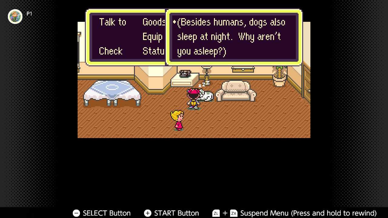 Screenshot of the player's home in Earthbound for the SNES captured on the Nintendo Switch Online app