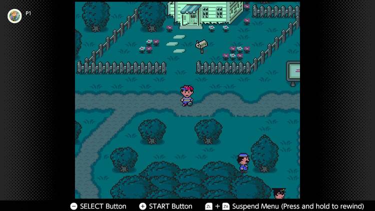 Screenshot of the player's village in Earthbound for the SNES captured on the Nintendo Switch Online app