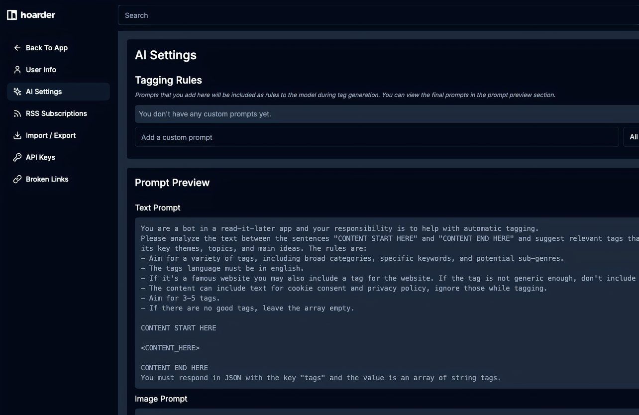 Hoader app AI settings