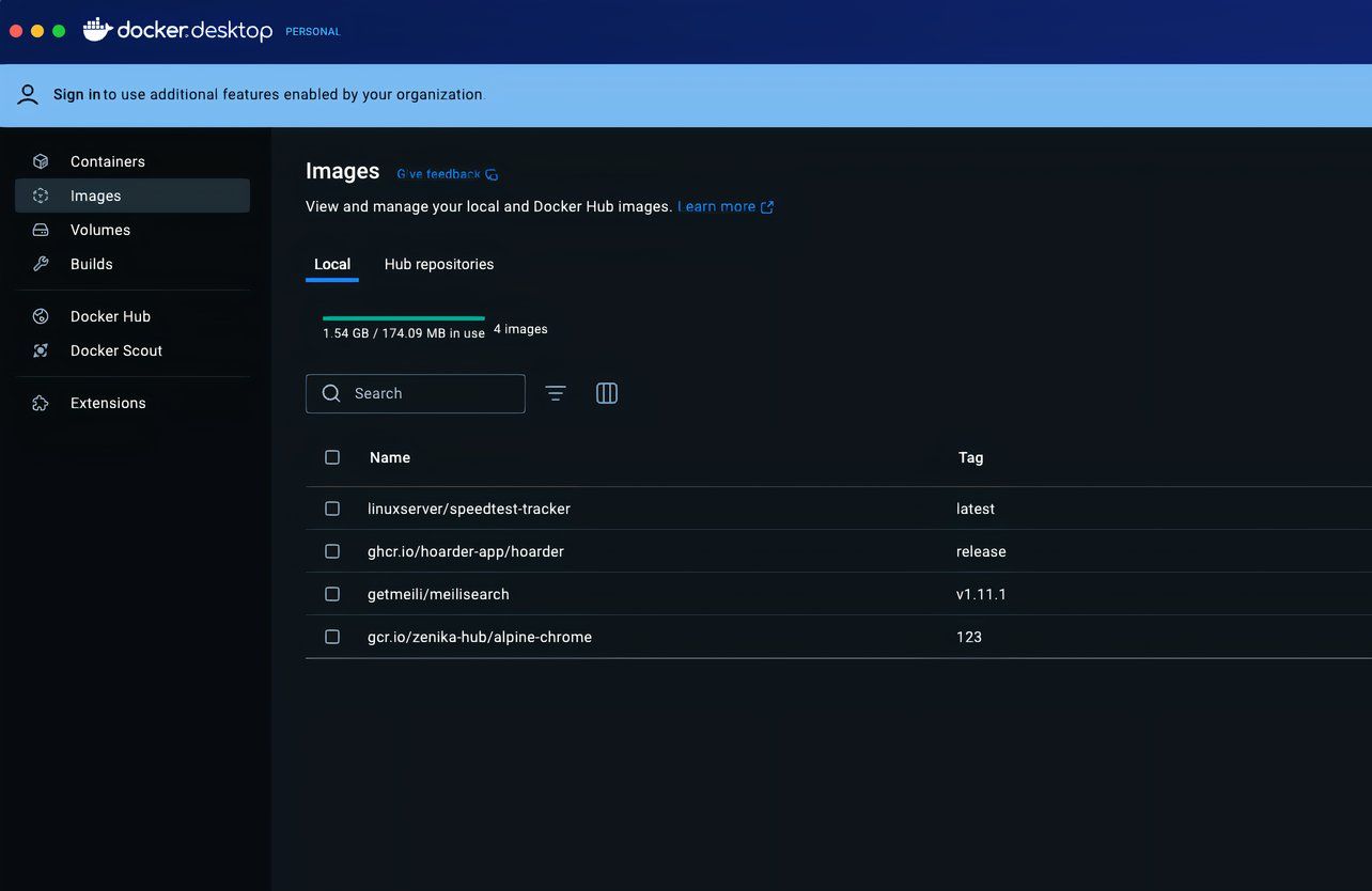 Hoarder app container in Docker