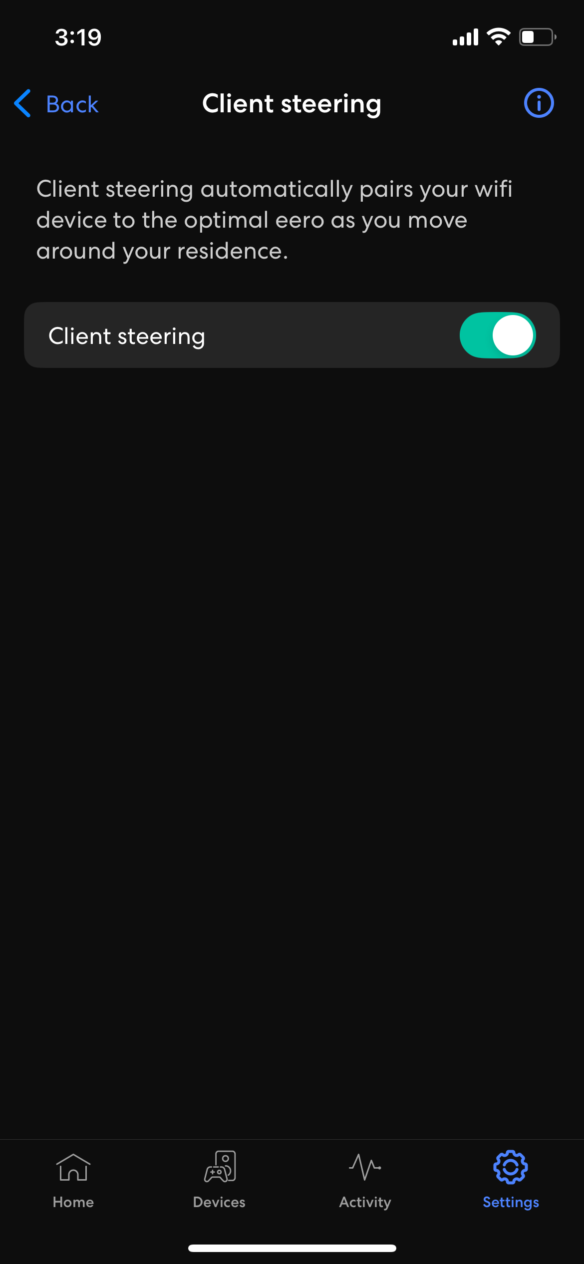 Client steering screen in Eero.