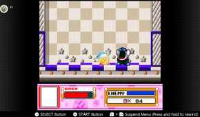 Screenshot of the Spring Breeze campaign in Kirby Super Start for the SNES captured on the Nintendo Switch Online app