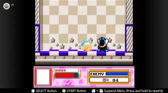 Screenshot of the Spring Breeze campaign in Kirby Super Start for the SNES captured on the Nintendo Switch Online app