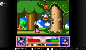 Screenshot of the Spring Breeze campaign in Kirby Super Start for the SNES captured on the Nintendo Switch Online app