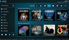 Screenshot showing the Kodi home screen