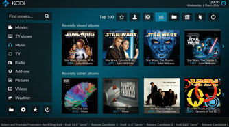 Screenshot showing the Kodi home screen