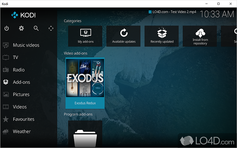 Screenshot showing kodi media center