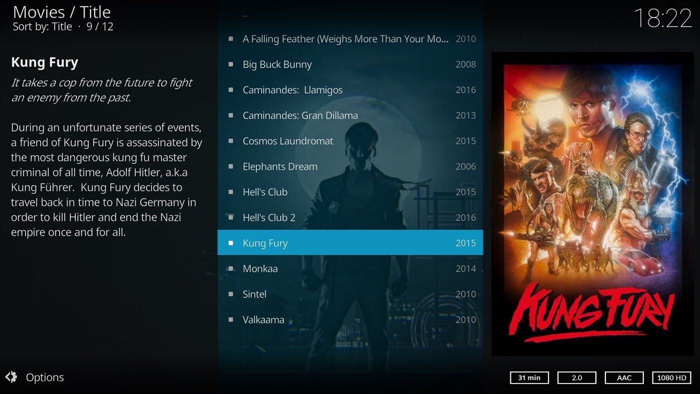 Screenshot showing Kodi video library