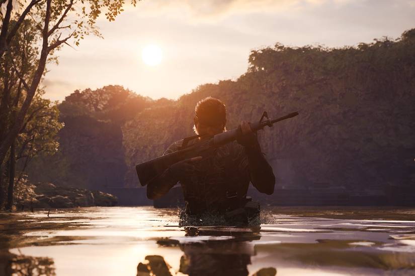 Screenshot of Snake moving through water in Metal Gear Solid Delta: Snake Eater