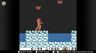 Screenshot of Metroid II for the Game Boy played with the Game Boy Color filter on Nintendo Switch online