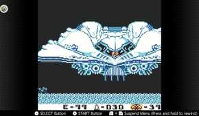 Screenshot of Metroid II for the Game Boy played with the Game Boy Color filter on Nintendo Switch online
