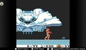 Screenshot of Metroid II for the Game Boy played with the Game Boy Color filter on Nintendo Switch online