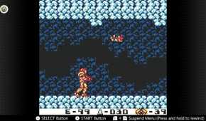 Screenshot of Metroid II for the Game Boy played with the Game Boy Color filter on Nintendo Switch online