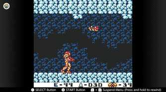 Screenshot of Metroid II for the Game Boy played with the Game Boy Color filter on Nintendo Switch online