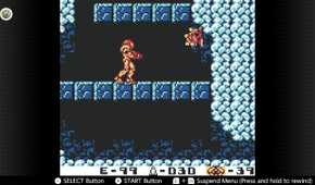 Screenshot of Metroid II for the Game Boy played with the Game Boy Color filter on Nintendo Switch online