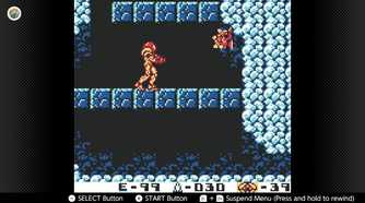 Screenshot of Metroid II for the Game Boy played with the Game Boy Color filter on Nintendo Switch online