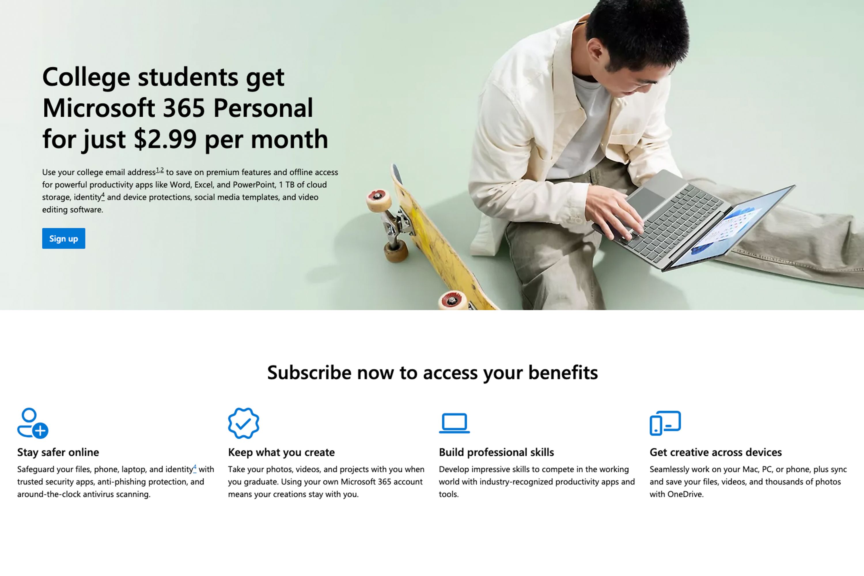 Captura de pantalla del descuento para estudiantes de Microsoft 365