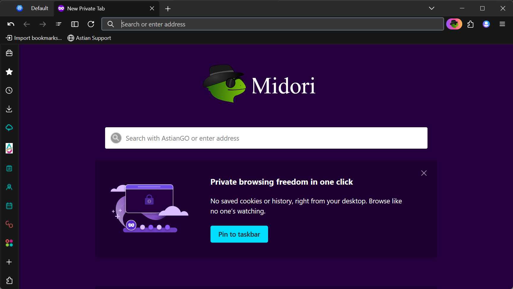 Midori browser private window