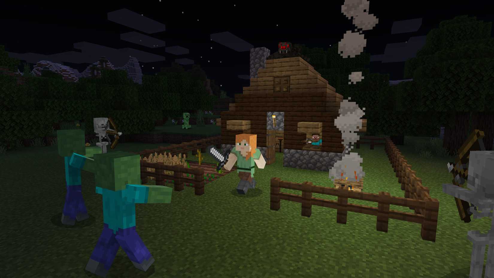 a character fighting monsters in minecraft