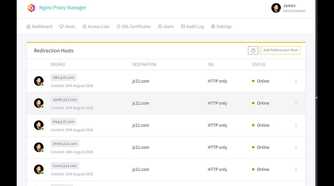 nginx proxy manager redirection hosts menu page