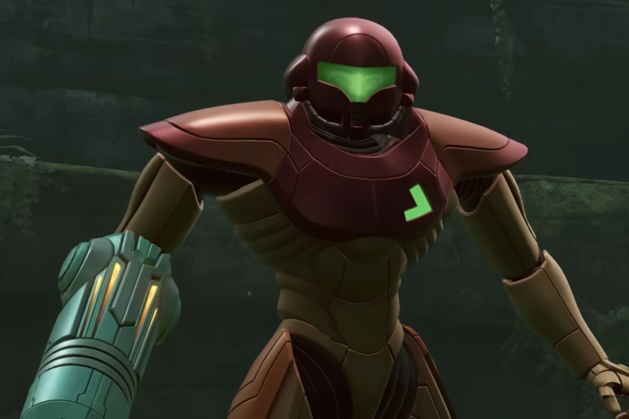 Metroid Prime Remastered Samus standing in armor