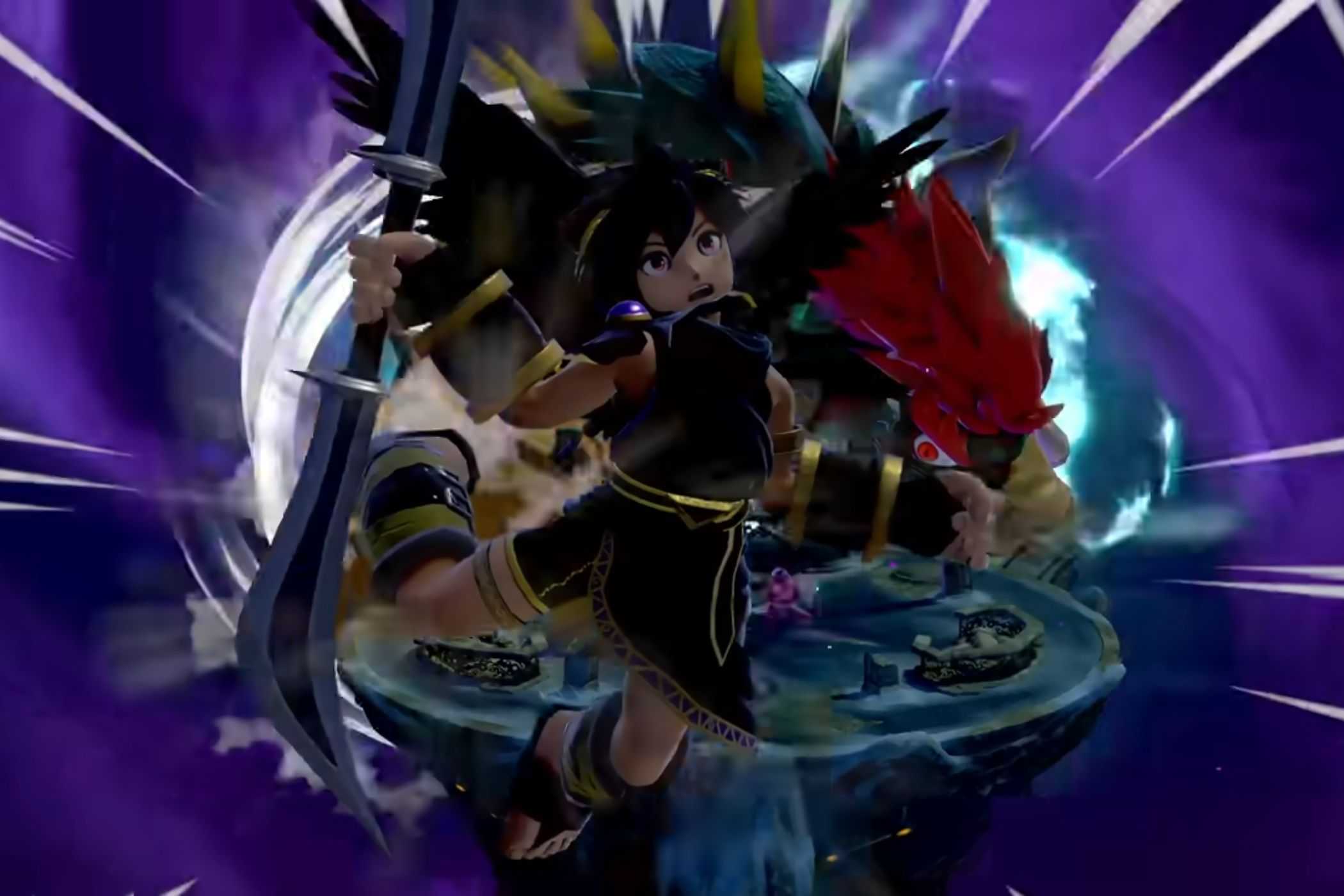 Super Smash Bros Ultimate Dark Pit slammed against screen