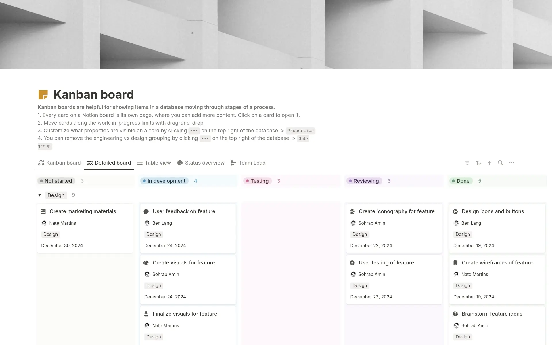 Notion Kanban Detailed Board