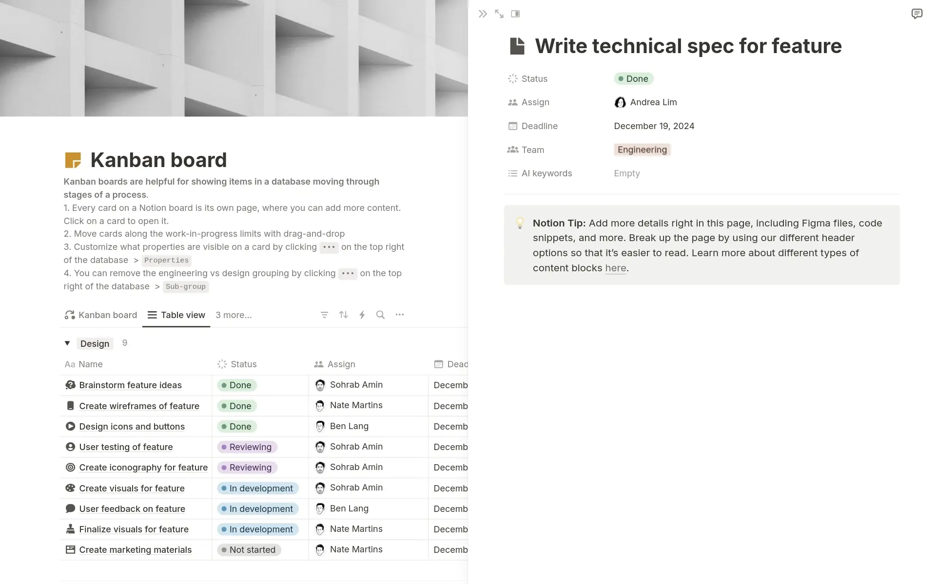 Notion Kanban Table View