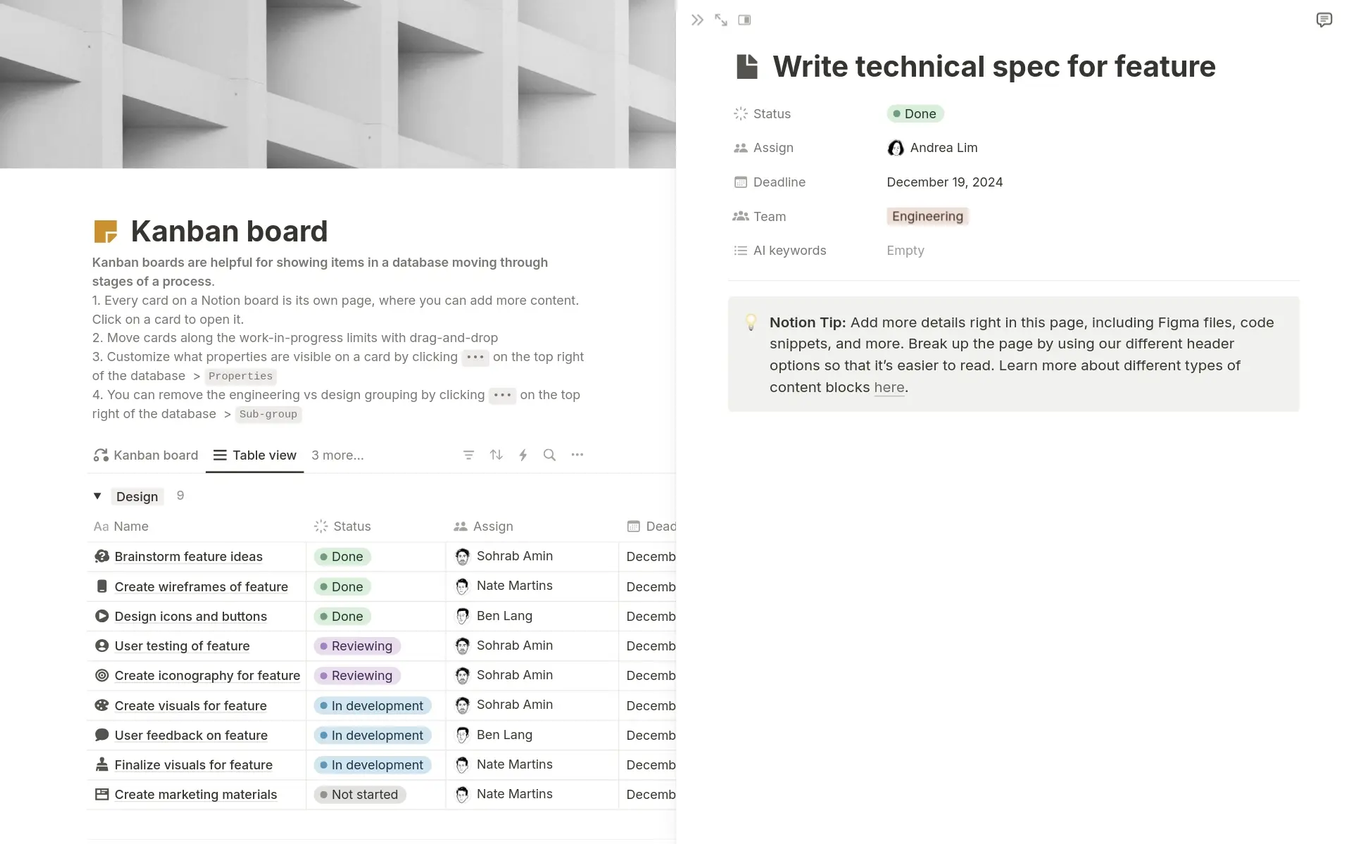 Notion Kanban Table View
