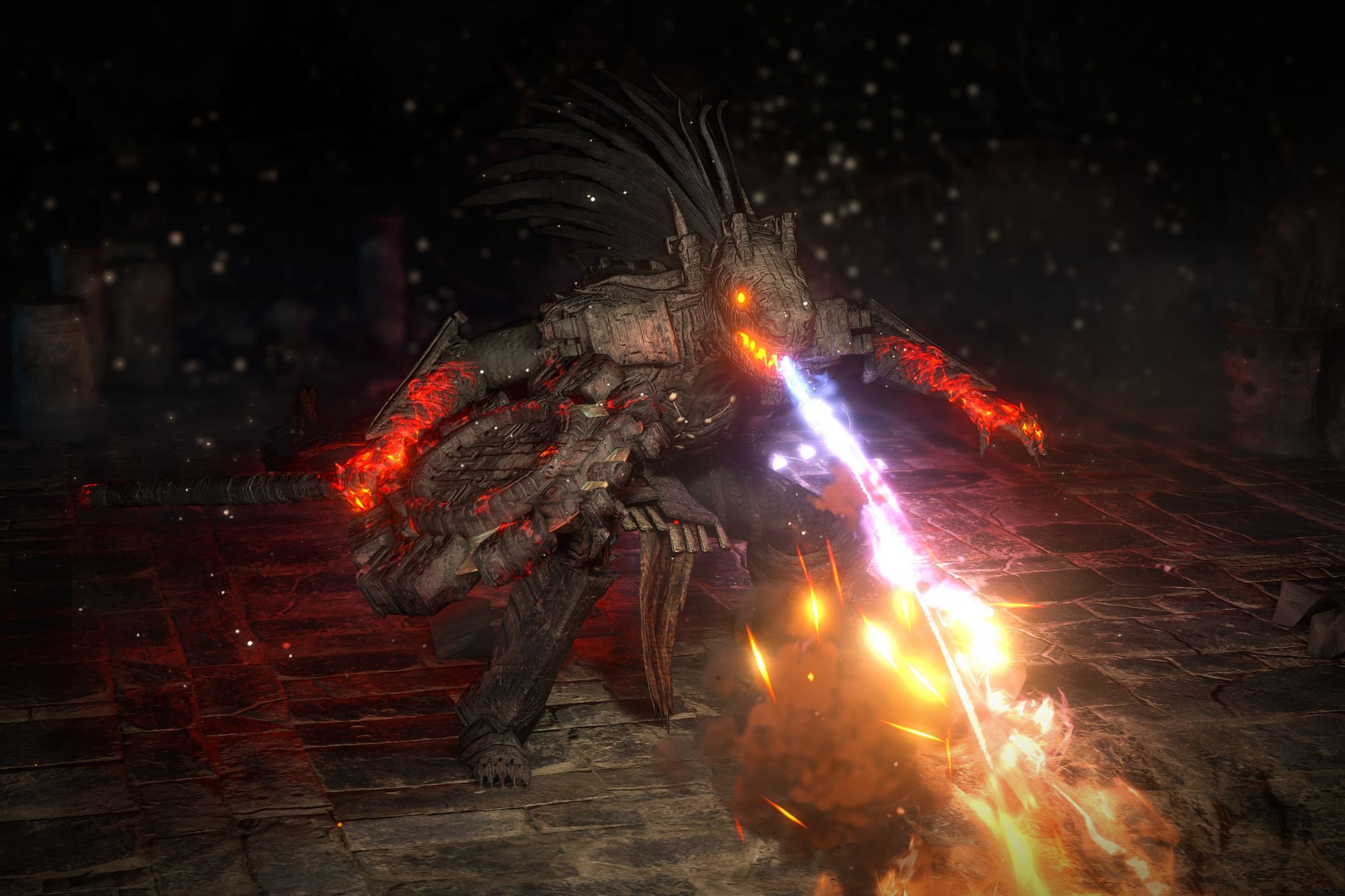 Path of Exile 2 blackjaw boss breathing fire in arena
