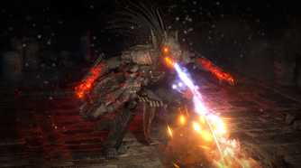 Path of Exile 2 blackjaw boss breathing fire in arena