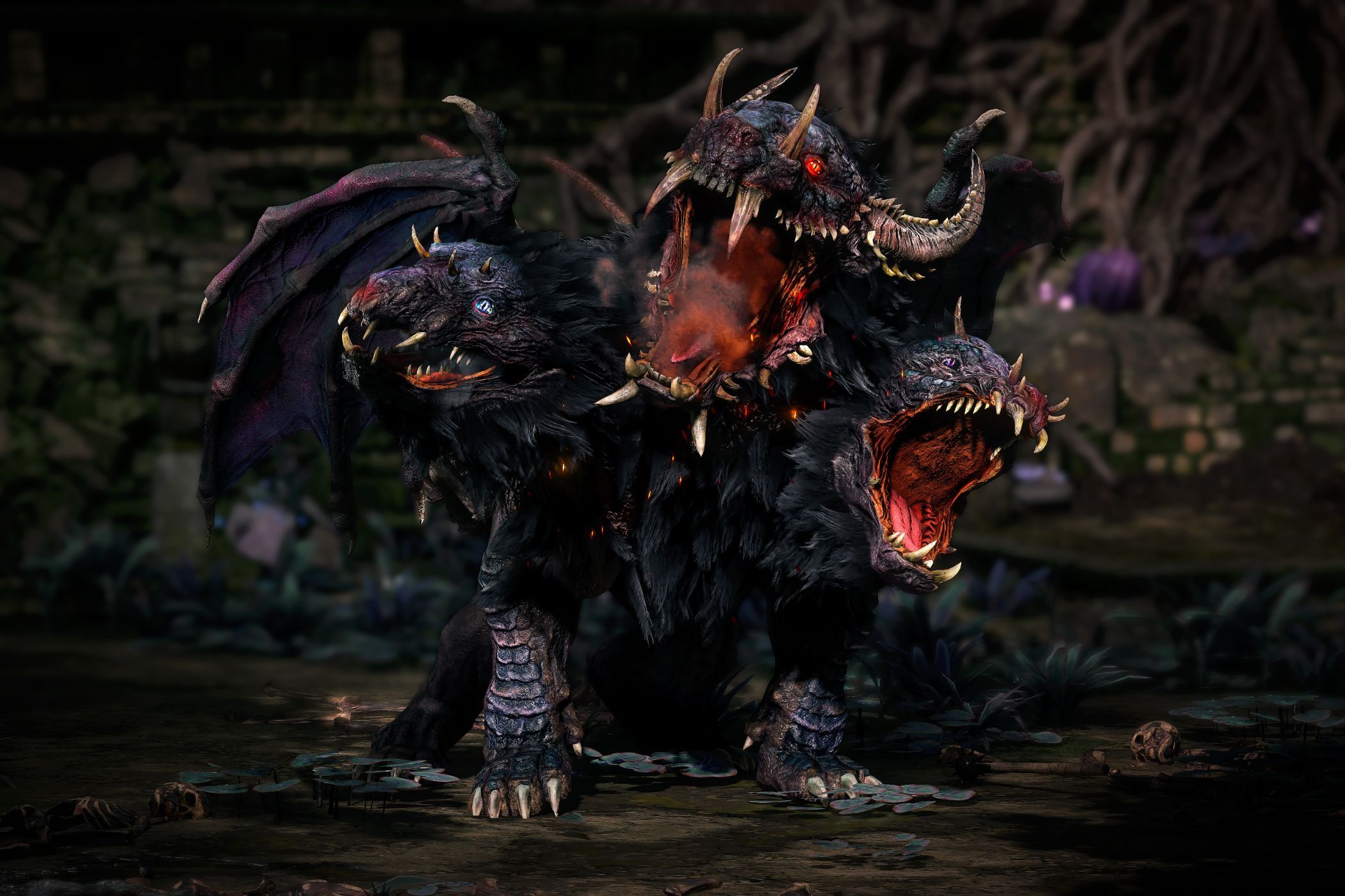 Path of Exile 2 three-headed demon dog roaring