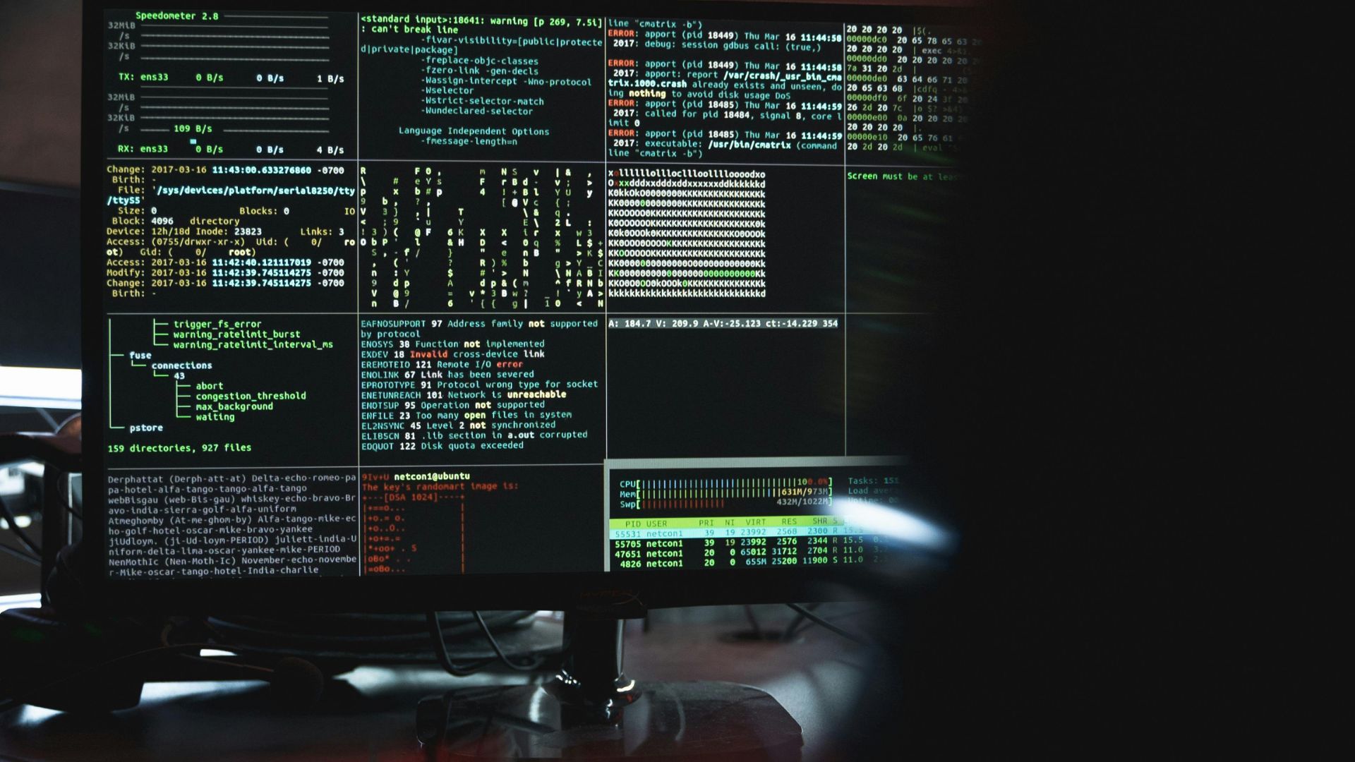 Close-Up View of System Hacking in a Monitor