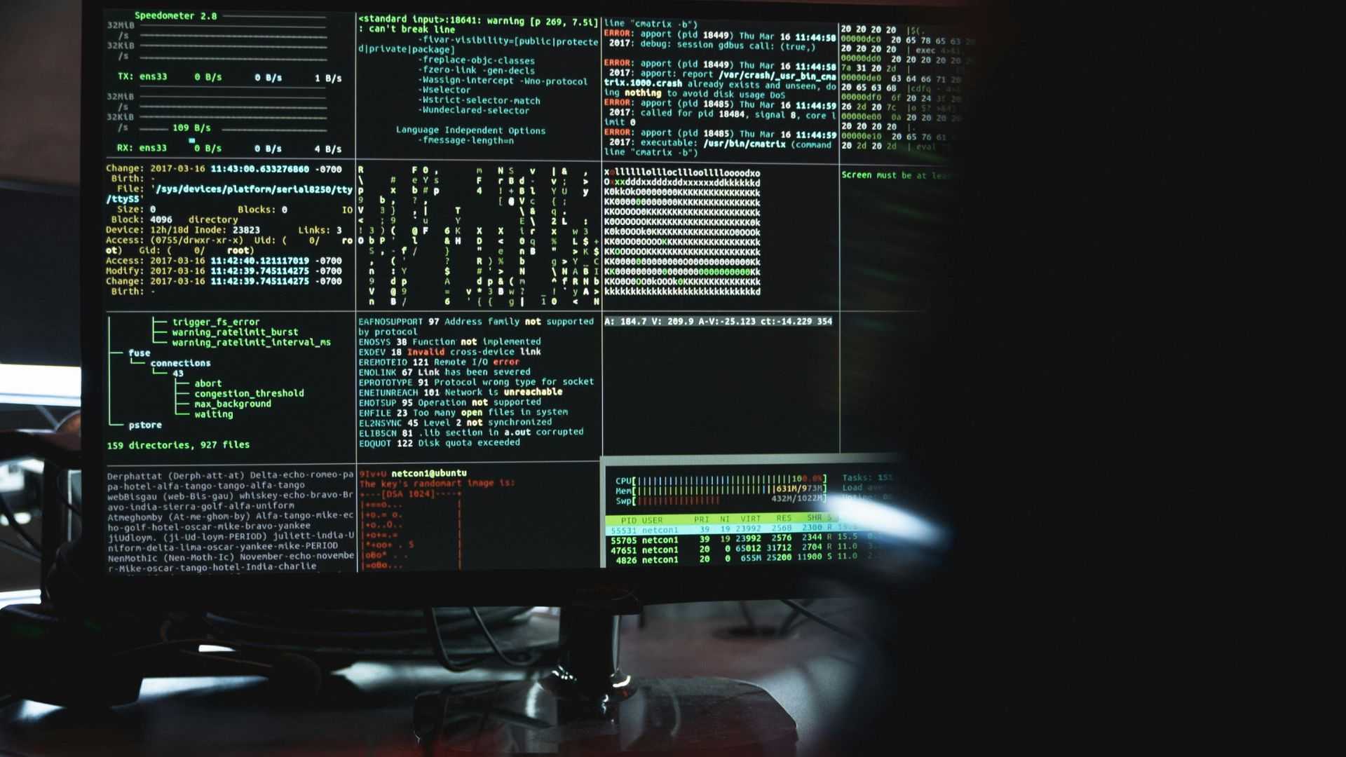 Close-Up View of System Hacking in a Monitor