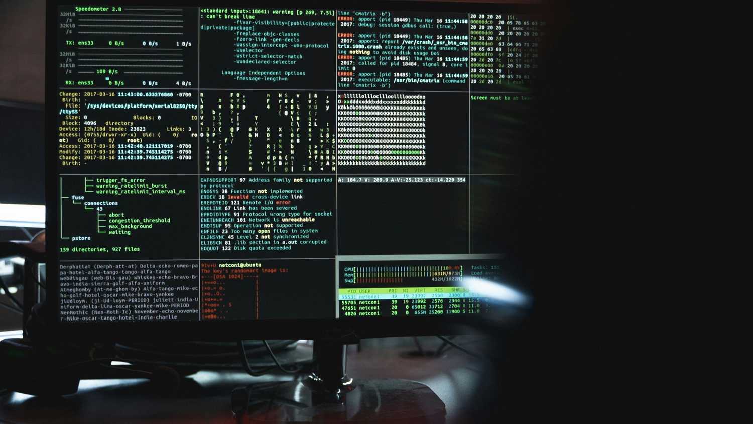 Close-Up View of System Hacking in a Monitor